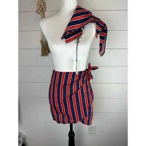 NWOT WeWoreWhat Ribbon Stripe Bandana and Wrap Skirt in Blue Depths OS/XS